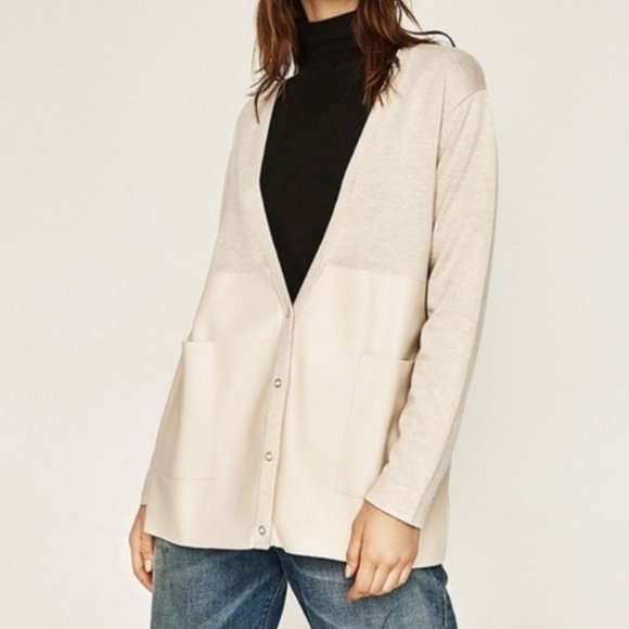 Zara Sweaters - Zara Faux Leather Knit Cardigan Blazer Jacket